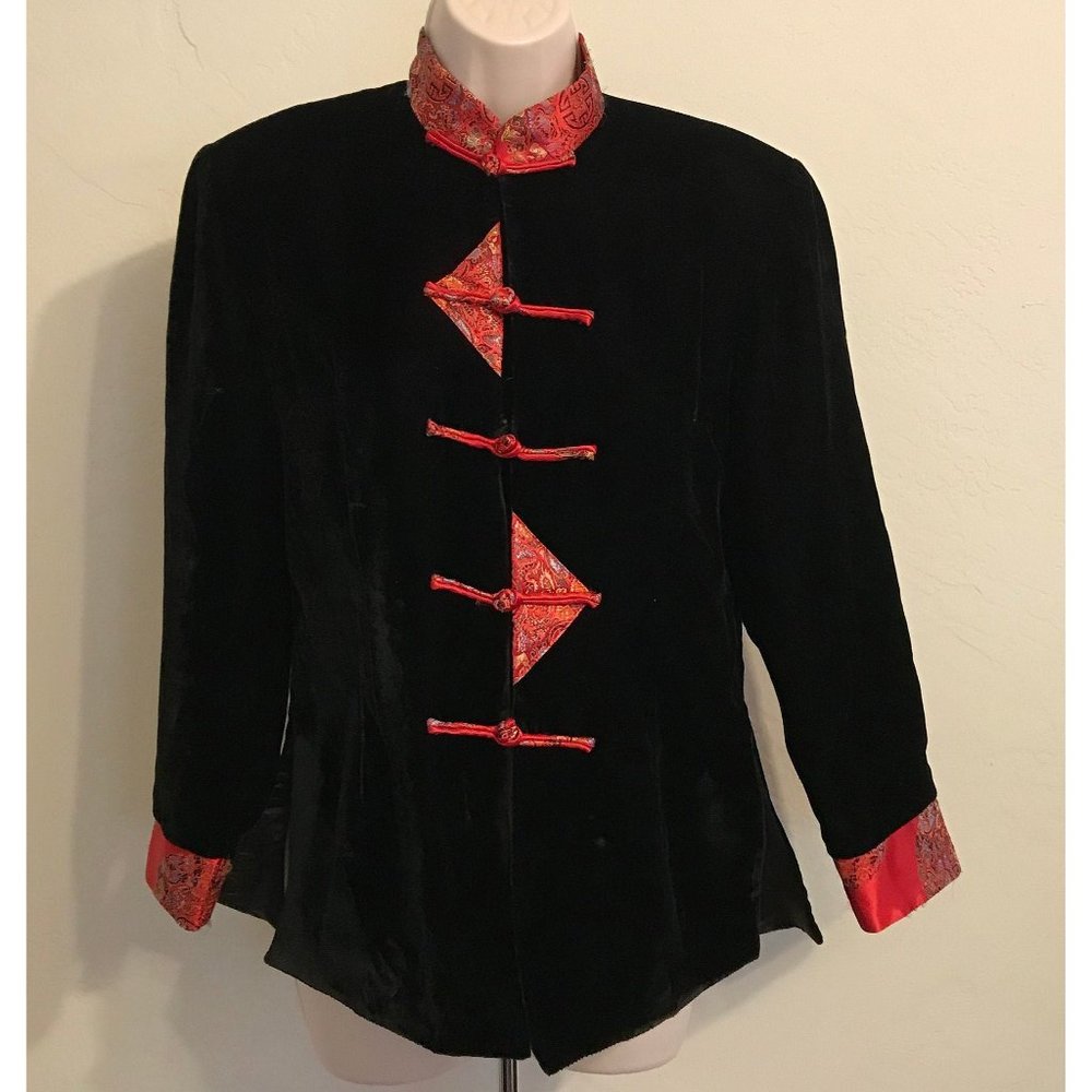 Vtg Authentic Asian Chinese Black Velvet Jacket